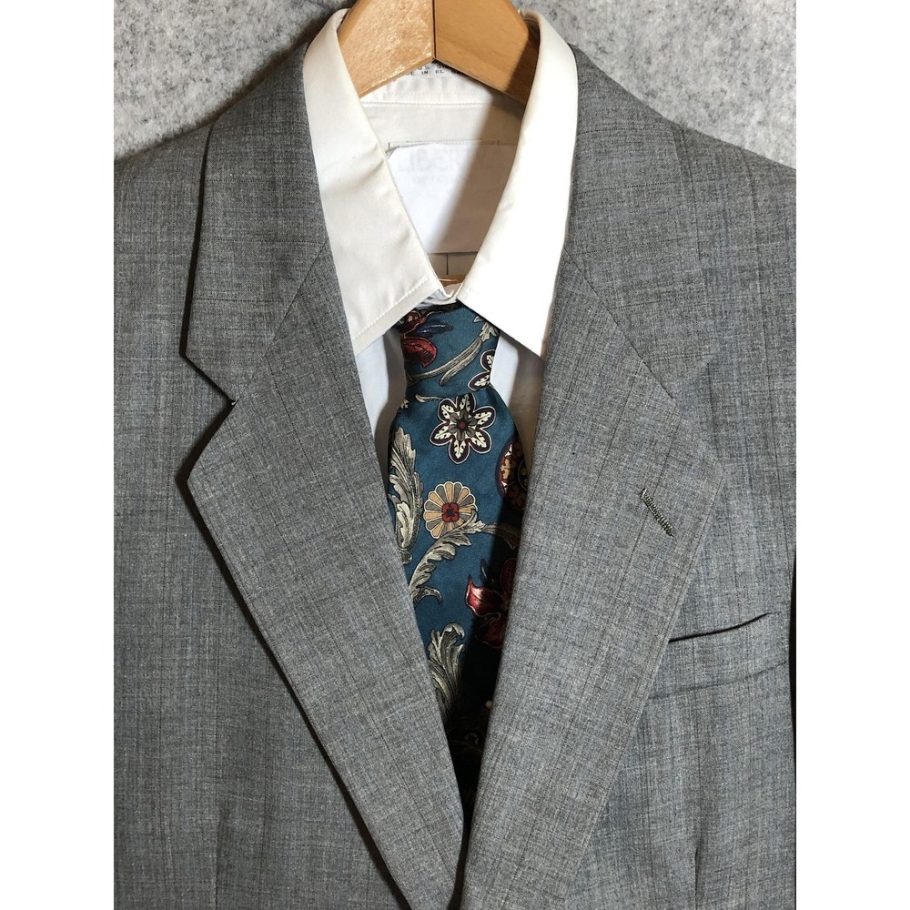 Geoffrey Beene Suit Jacket Mens 44R Gray Plaid Suit Coat Jacket Career Classic‎
